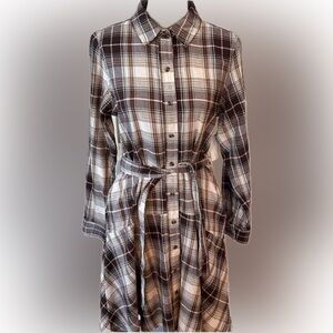 Earth- Toned Flannel Shirt- Dress M